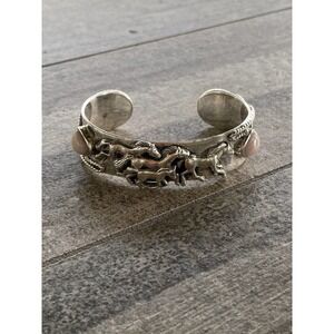 Sterling Cuff Bracelet Running Horses Pink Agates Southwest Western
